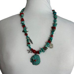 Southwestern Native American Style Necklace Chip Faux Turquoise Charms